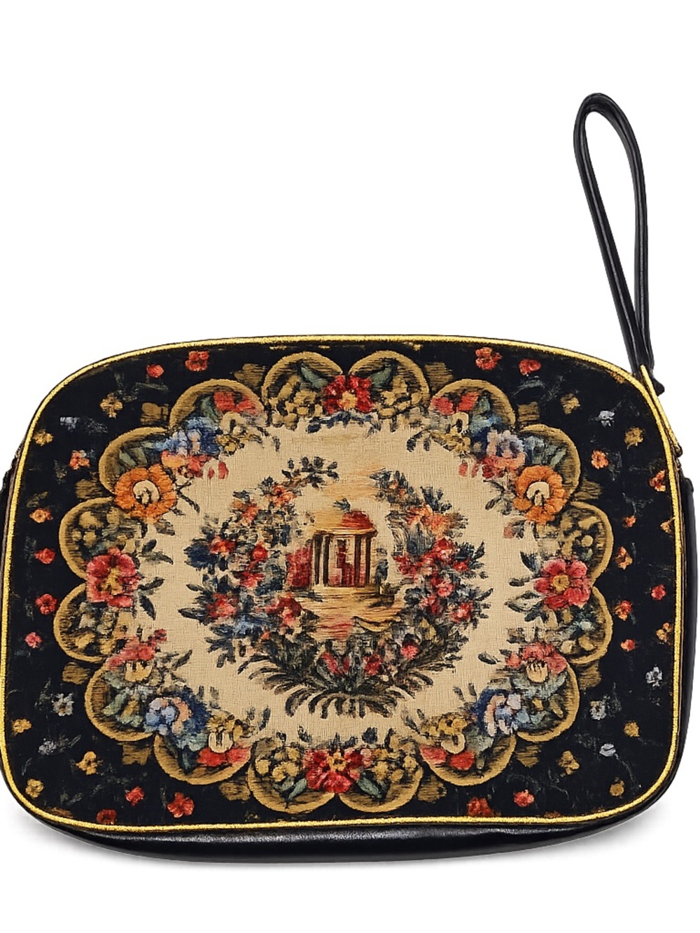 Vintage Victorian Style  Black and Gold Embroidered Clutch/ Cosmetic bag